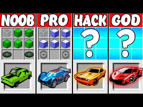 Minecraft Battle: SUPER CAR CRAFTING CHALLENGE - NOOB VS PRO VS HACKER VS GOD!(Animation)