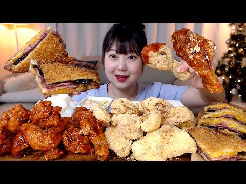 이조합아시는분? 네네치킨 치즈스노윙&쇼킹핫치킨 몬테크리스토 샌드위치 먹방 Cheese Snowing & Hot Shocking Chicken Monte Cristo Mukbang