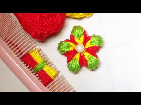 Super Easy Woolen Flower Making Trick -Using Hair Comb -Hand Embroidery Amazing Flower Design
