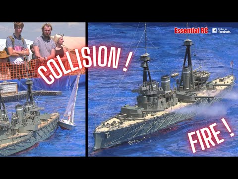 FIRING GUNS and COLLISIONS ! HMS INVINCIBLE 1914 | SUPER SCALE RC BATTLECRUISER SHIP