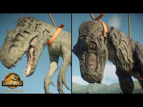 Tyrannosaurus Rex and Indominus Rex hunt Apatosaurus and Parasaurolophus Jurassic World Evolution 2