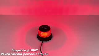 Robustný červený LED maják, čierny hliník, 48W, ECE R65