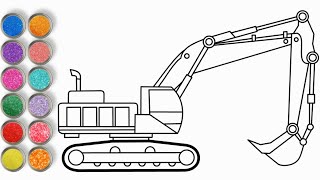 Glitter Excavator drawing and coloring page for kids ♥ Video For Children ♥