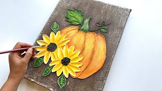 How to Paint a Fall Pumpkin with Texture paste | Sun Flower Texture Painting | Halloween Acrylic Art