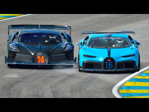 Bugatti Black Devil VGT vs Bugatti Chiron Pur Sport at Le Mans 24h Circuit