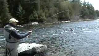 preview picture of video 'fly fishing Lakewood Camps Rangeley Maine's rapid river brook trout'