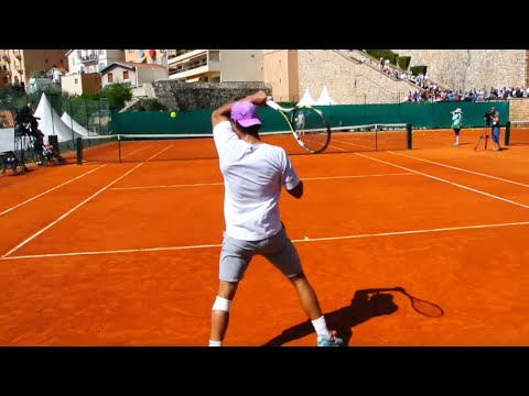 Rafael Nadal Clay Training Court Level View - ATP Tennis Practice (60fps)