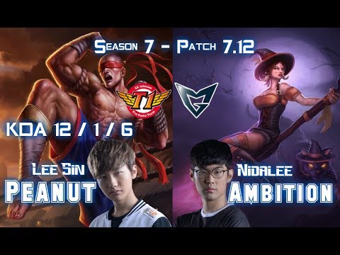 SKT T1 Peanut LEE SIN vs SSG Ambition NIDALEE Jungle - Patch 7.12 KR Ranked