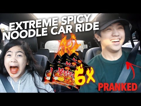 6X EXTREME SPICY NOODLE CAR RIDE (I CRIED) | Ranz and Niana