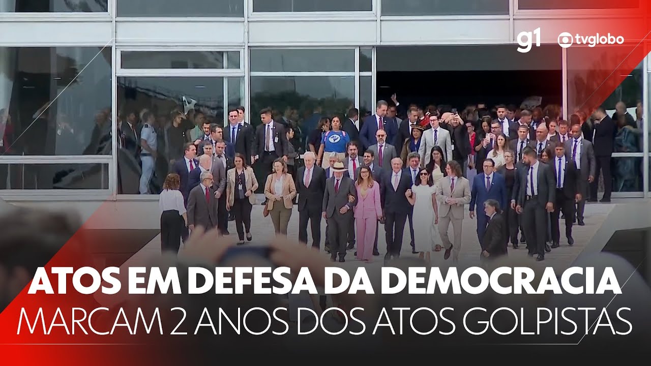 Manifestações em defesa da democracia marcaram os 2 anos dos atos golpistas de 08/01 #g1 #JN