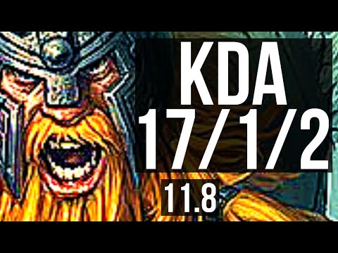 OLAF vs KARTHUS (JUNGLE) | 17/1/2, 6 solo kills, Legendary, 400+ games | KR Diamond | v11.8