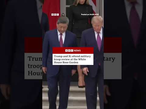 Trump and Xi in White House Rose Garden for military troop review. #BBCNews