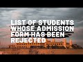 list of students whose admission form has been rejected | reason of rejection