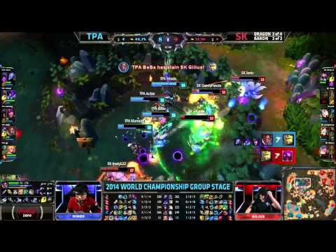 Epic teamfight at Baron - Taipei Assassins vs SK Gaming - Day 2 Group B - Worlds 2014 - LoL