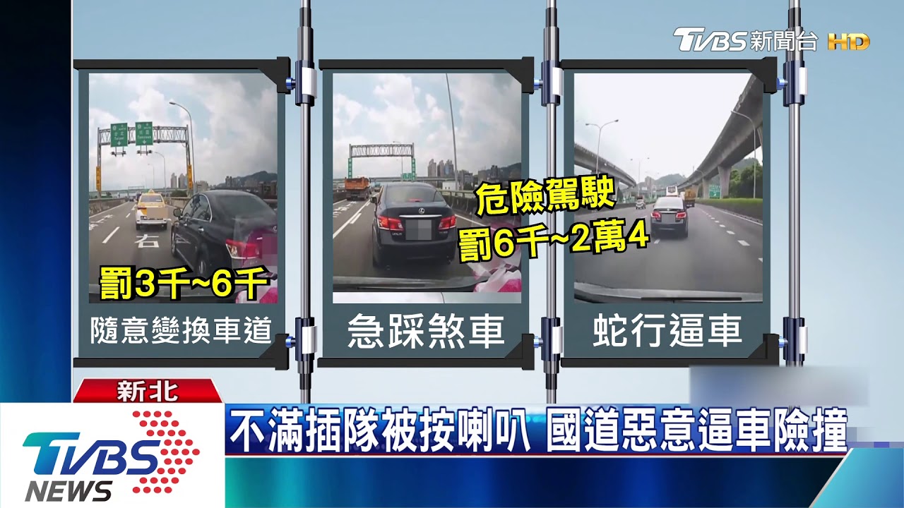 危險!國道蛇行逼車 駕駛罰3萬扣牌照