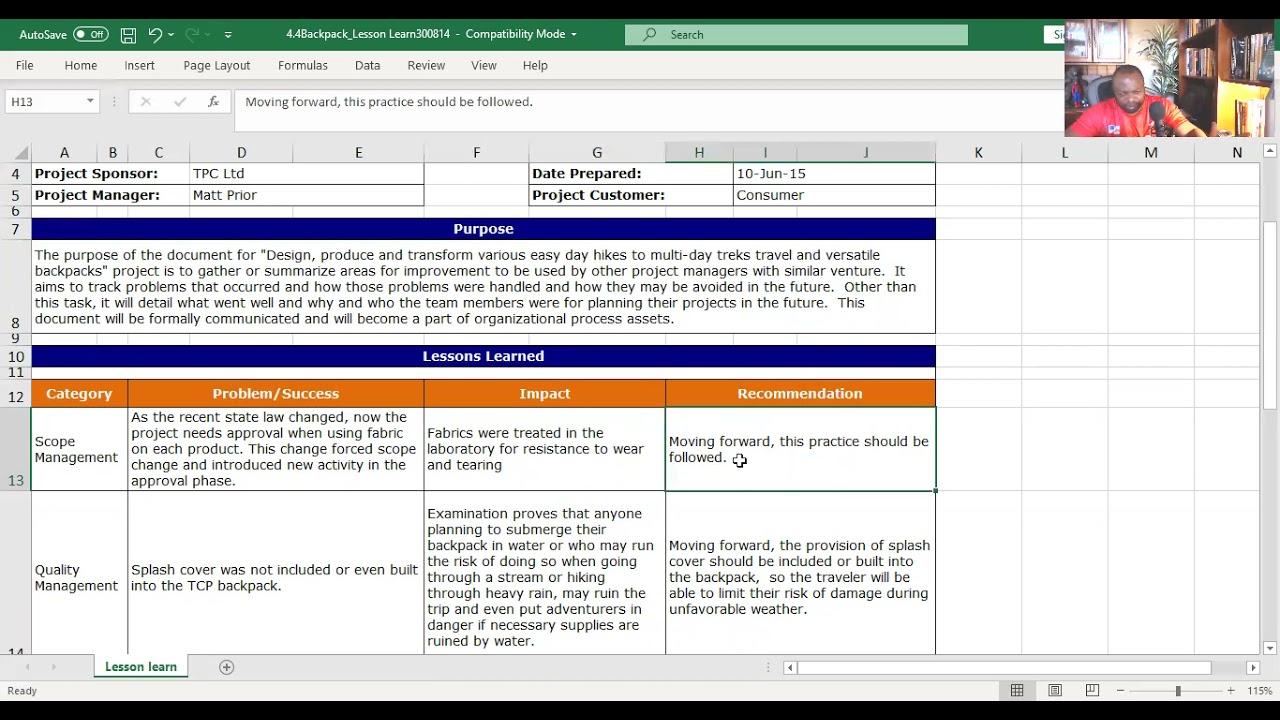 Lessons Learned Register    - PM Docs In a Minute