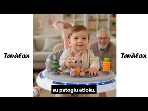 Tavalax Daugiafunkcė vaikiška vaikštynė su žaislų skydeliu, stūmimo rankena ir reguliuojamu aukščiu video