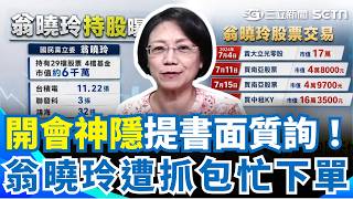 砍預算惹議！翁曉玲再爆上班"未質詢去買股" 開會神隱提書面質詢！翁曉玲遭抓包同天忙下單｜三立新聞網 SETN.com