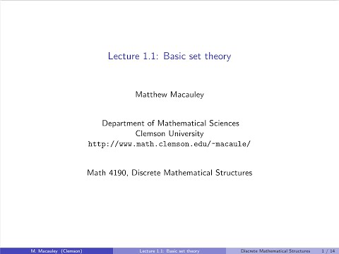 Discrete Mathematical Structures, Lecture 1.1: Basic set theory