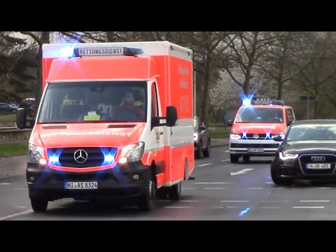 [Auf Alarmfahrt in Hannover] RTW ASB + NEF BF Hildesheim auf Einsatzfahrt