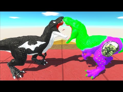 HULK T-REX vs BATMAN T-REX DEATH RUN - Animal Revolt Battle Simulator