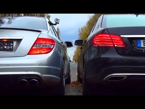 Mercedes C63 AMG vs Mercedes E500 V8 Biturbo SOUND BATTLE + Acceleration Exhaust revving W212 Revs