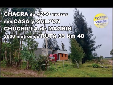 SAUCE, RUTA 33 KM 40 - CUCHILLA DE MACHIN: CHACRA DE 4.250 METROS CON CASA CON LUZ Y AGUA.