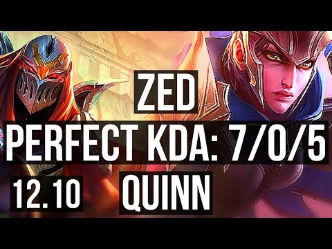 ZED vs QUINN (MID) | 7/0/5, Quadra, 1.1M mastery, 500+ games, Godlike | KR Grandmaster | 12.10