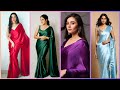 New Model Satin Silk Saree Blouse Design Ideas Party Wear Plain Saree With Sequin Blouse
