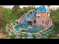 Full Video Build Creative Water Slide Park To Swimming Pool With Castle Villa Design In Forest
