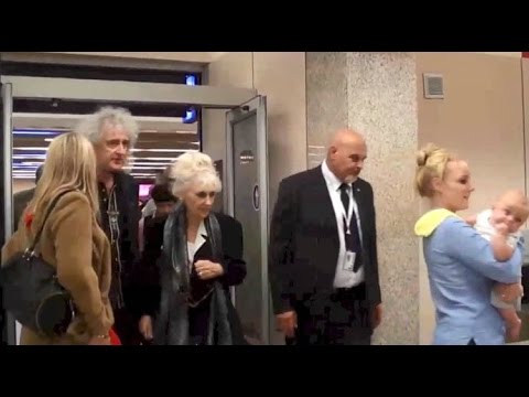 Brian May, Anita Dobson & Kerry Ellis Malta Airport Arrival Hall 04 April 2014