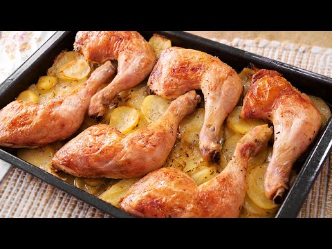 Pollo al Horno Asado con Patatas y Cebolla - Receta muy Fácil, Económica y Abundante