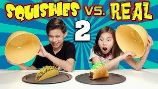 SQUISHY FOOD VS. REAL FOOD CHALLENGE 2!!!  More JUMBO SQUISHIES!