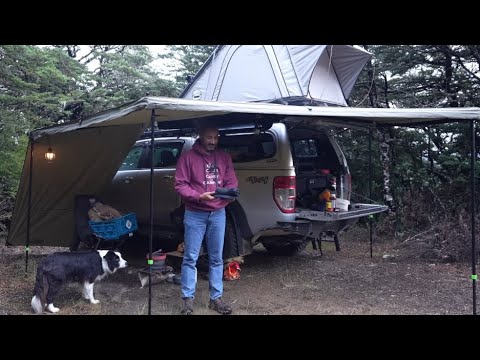 , title : 'Camping in the Rain - Mountain - Roof Tent - Dog'
