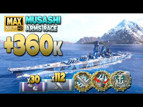 Battleship Musashi: Excellent combat on map Warrior's Path - World of Warships