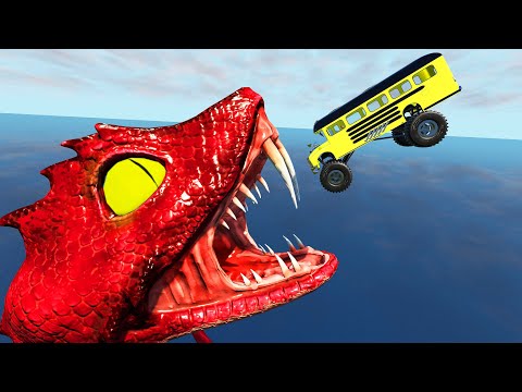 Cars VS Mouth Of Giant Lizard - Beamng drive