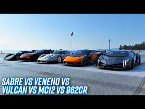 Thumbnail for Lamborghini Veneno vs McLaren Sabre vs MC12 vs Vulcan vs Schuppan 962CR | Forza Horizon 6 by Maserati MC12