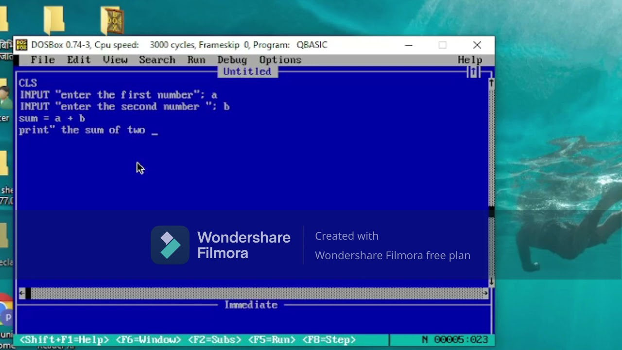 Sum of any two numbers | Qbasic program