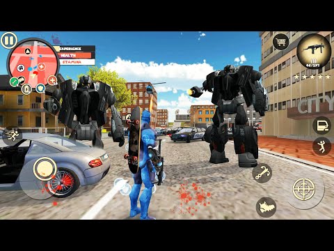 Rope Hero vice Town (Fight Dual Police Car Robot ) | Rope Hero Robot fight | Android Gameplay