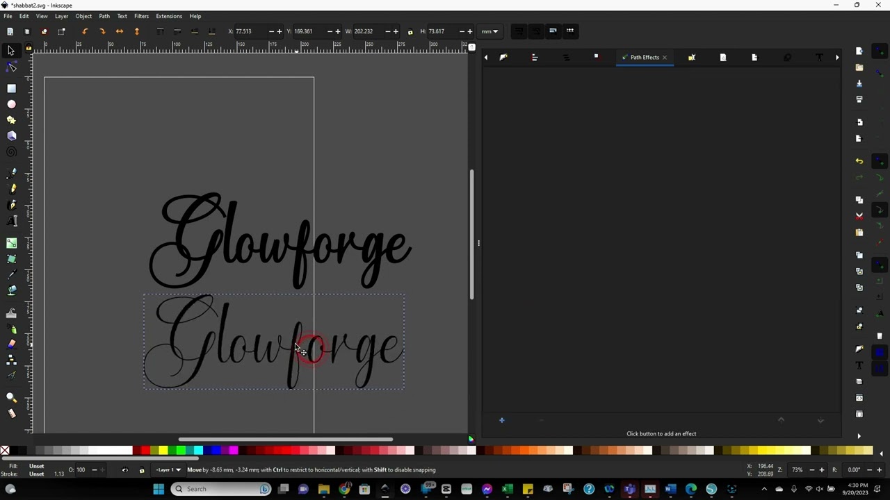 Thickening Script Font in Inkscape for Cutting with Glowforge Laser Cutters or Cutting Machines