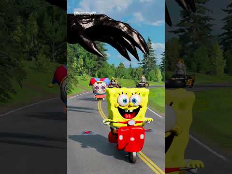 Crazy Cars Crossing Triple Spider Man Bollard Gate with Venom`s Giant Slap in BeamNG.drive