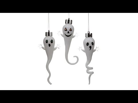 Set mit 3 beleuchteten Geister-Ornamenten aus Glas zum Aufhängen