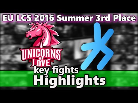 Unicorns of Love vs H2k-Gaming Key fights Highlights EU LCS 2016 Summer 3rd Place