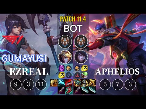 T1 Gumayusi Ezreal vs Aphelios Bot - KR Patch 11.4