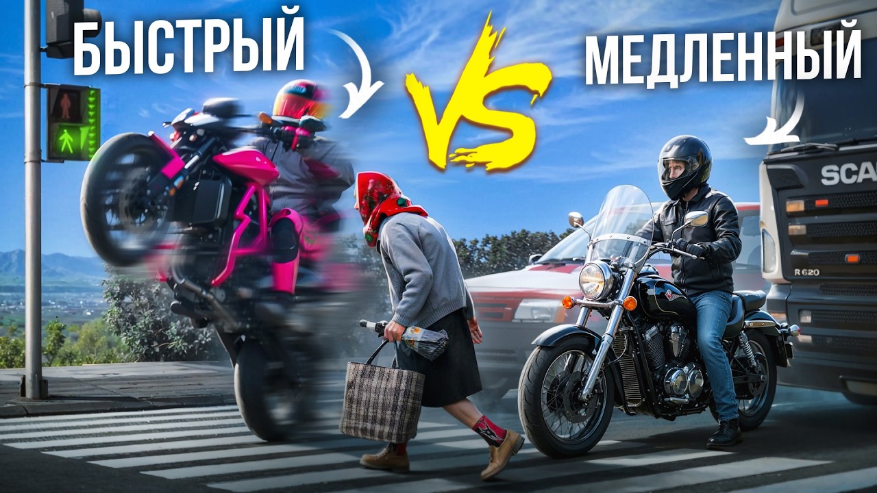КАКОЙ МОТОЦИКЛИСТ ВЫЖИВЕТ? (Быстрый или Медленный)