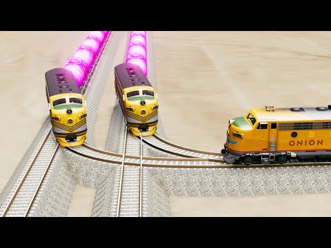 Impossible Multiple Overlapping Rail Tracks Crossover Vs Trains Crossing - BeamNG.Drive