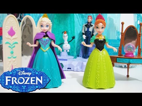 FROZEN Queen Elsa and Princess Anna Disney Dolls MagiClip Unboxing and dress up