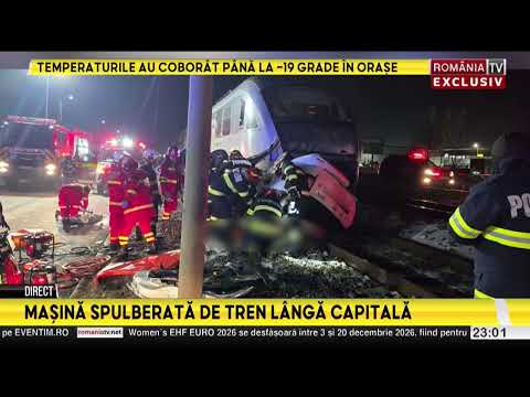 Accident feroviar în Chiajna. Mașină spulberată de tren pe calea ferată