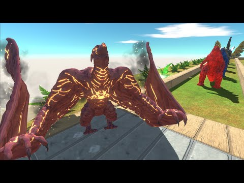 RODAN VS GODZILLA AND GHIDORAH  DEATH RUN - Animal Revolt Battle Simulator