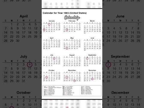 Calendar 1985 #monthsoftheyear